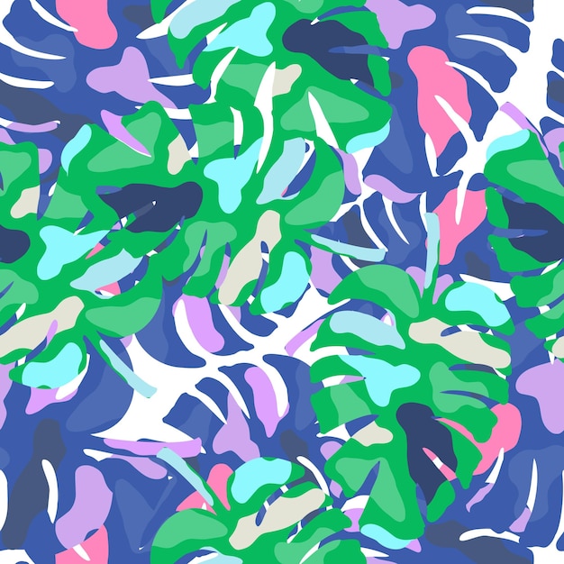 Abstract monstera leaves tropical seamless pattern Rainforest background