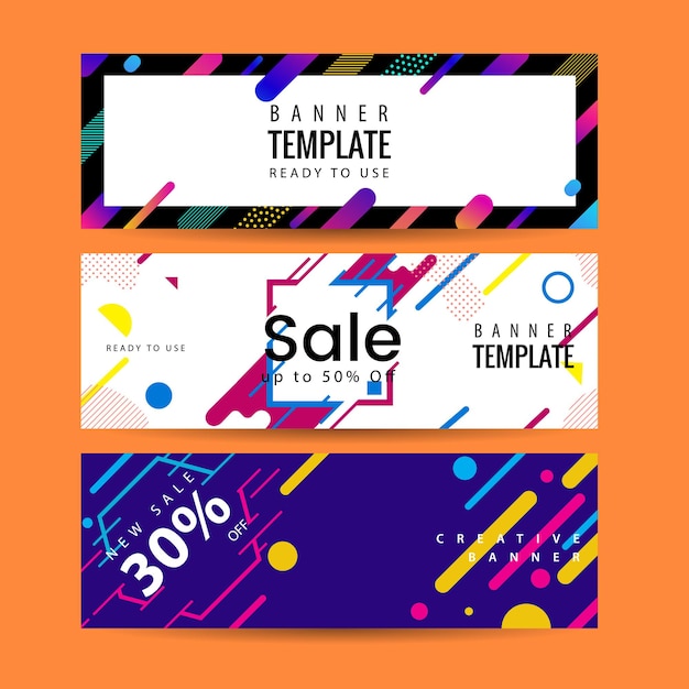 Abstract motion banners Colorful geometric shapes composition Trendy design vector geometric banners set