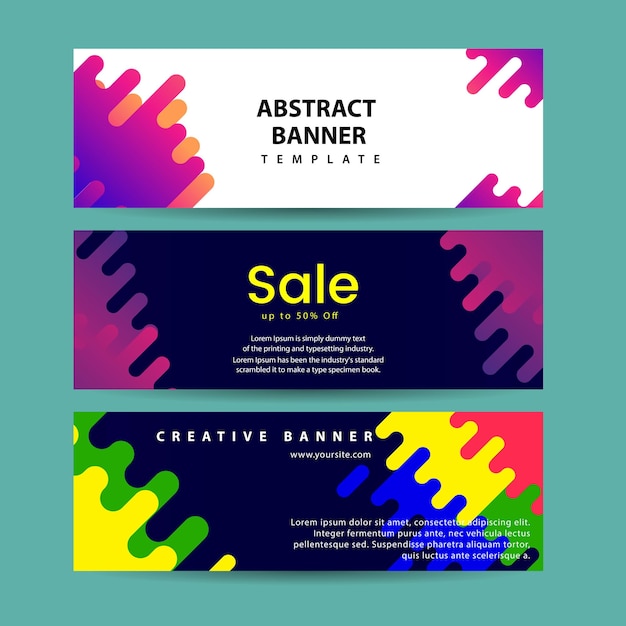 Vector abstract motion banners colorful geometric shapes composition trendy design vector geometric banners set