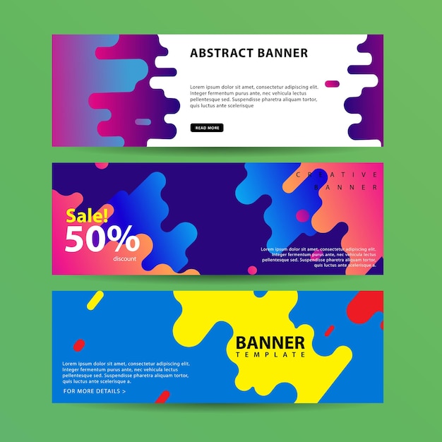 Abstract motion banners Colorful geometric shapes composition Trendy design vector geometric banners set