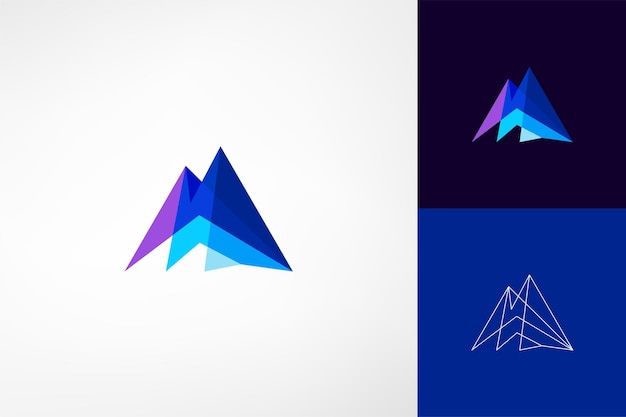 An abstract mountain logo in the form of a geometric shape that overlaps