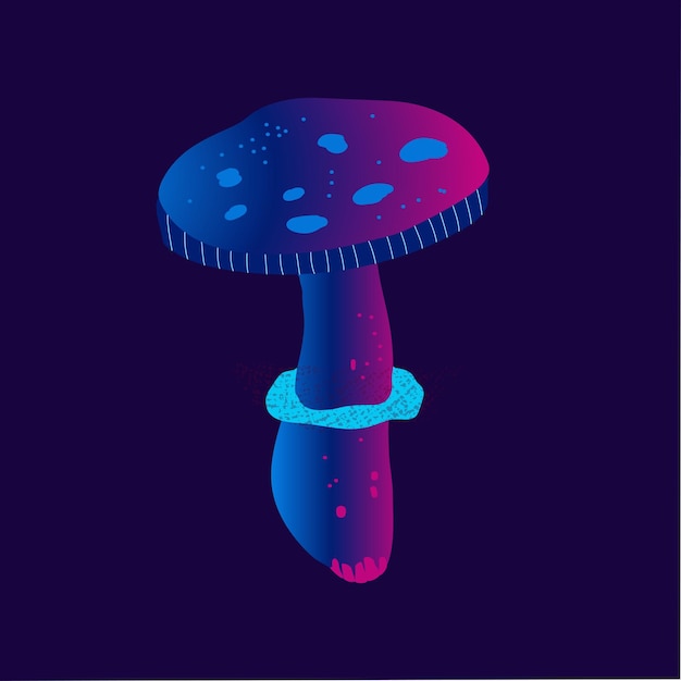 Abstract mushrooms  neon color black background Vector illustration minimalist hand drawn