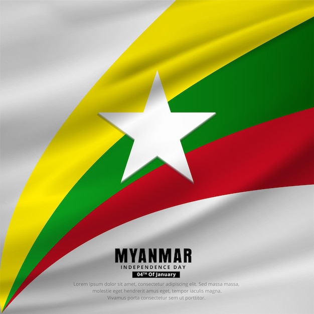 Abstract Myanmar Independence day design background with wavy flag vector