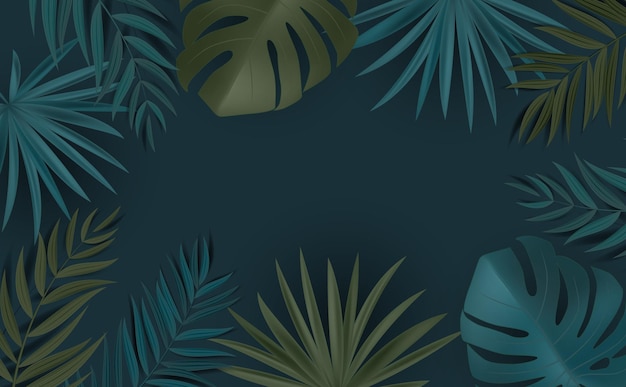 Abstract Natural Background with Tropical Palm and Monstera Leaves