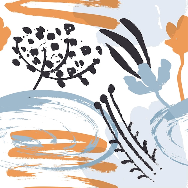 Abstract natural seamless pattern inspired hand drawn with brush and ink