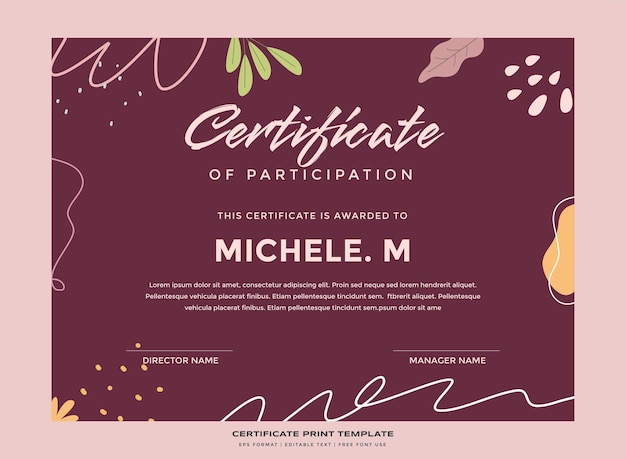 Abstract nature certificate print template premium vector