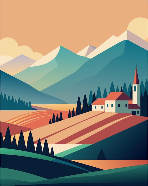 Vector abstract nature and landscape vector stylized minimalistic modern illustration of landscape