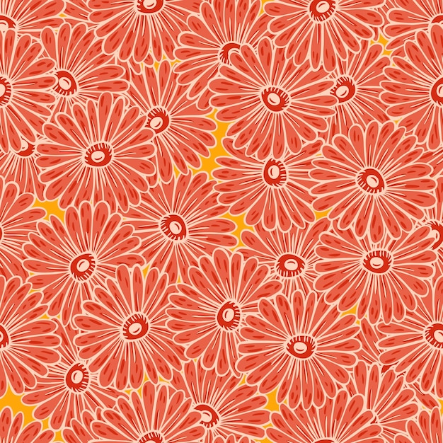 Abstract nature seamless pattern with contoured red sunflower