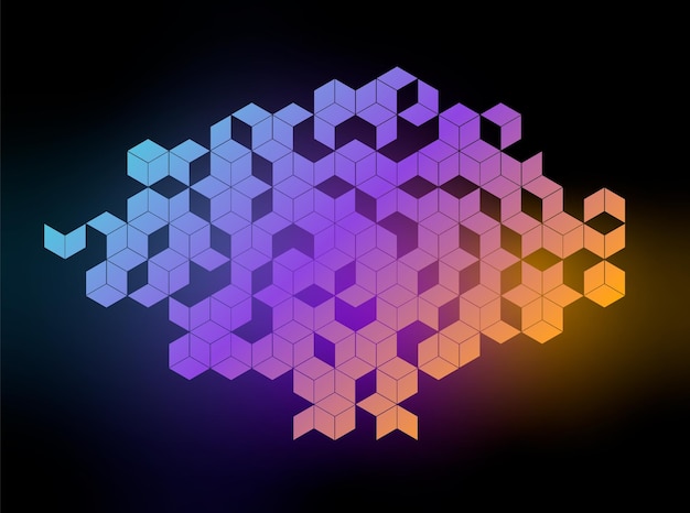 Abstract neon color hexagon background with light effect