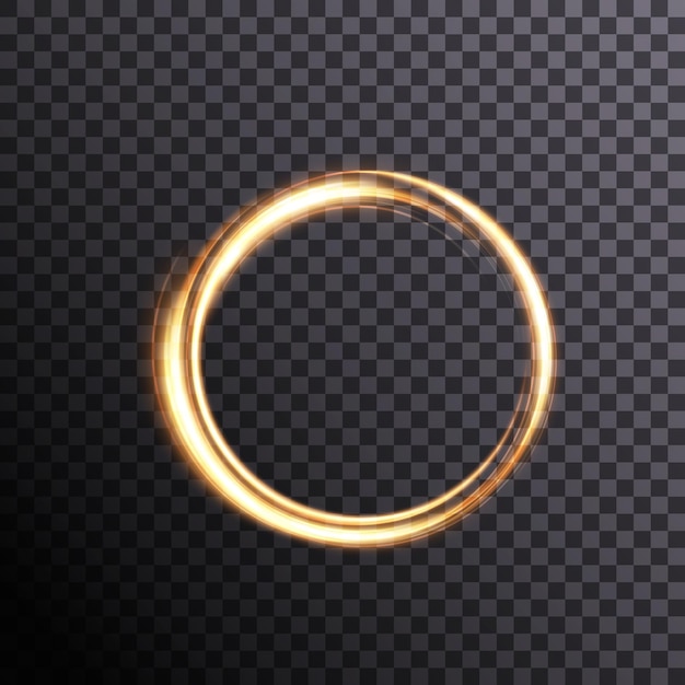 Abstract neon rings. A bright trail of luminous rays swirling in a fast spiral motion. Light golden