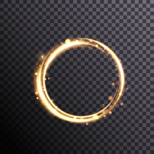 Abstract neon rings. A bright trail of luminous rays swirling in a fast spiral motion. Light golden