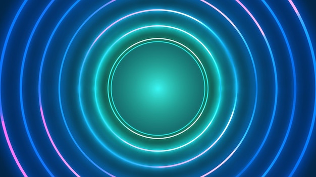 Abstract neon soft gray light circle lines effect with blue background Rays of neon light empty