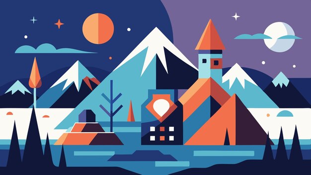 Vector abstract nordic landscape with geometric elements