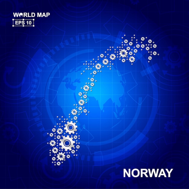 Abstract Norway map design with Transmission cog wheels and gears icon concept