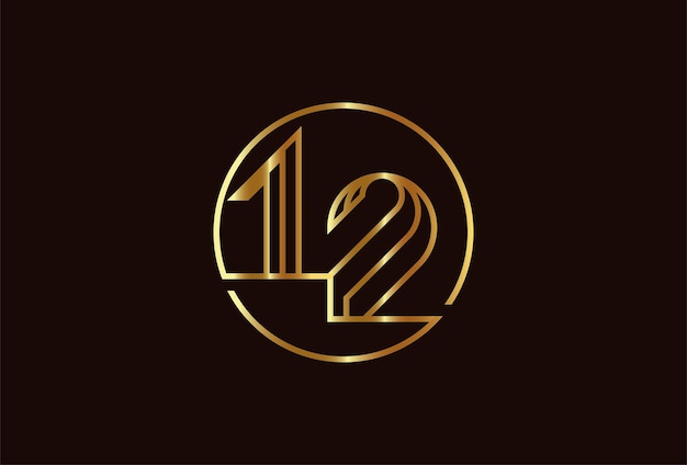 Abstract Number 12 Gold Logo, Number 12 monogram line style inside circle