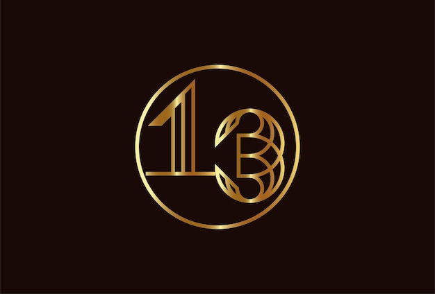 Abstract Number 13 Gold Logo, Number 13 monogram line style inside circle