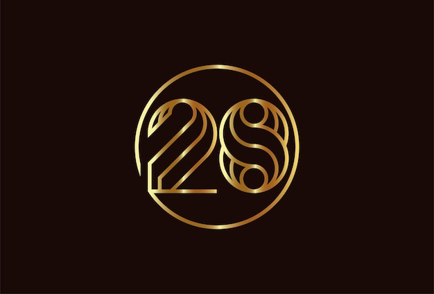 Abstract Number 28 Gold Logo, Number 28 monogram line style inside circle