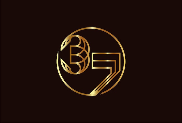 Abstract Number 37 Gold Logo, Number 37 monogram line style inside circle