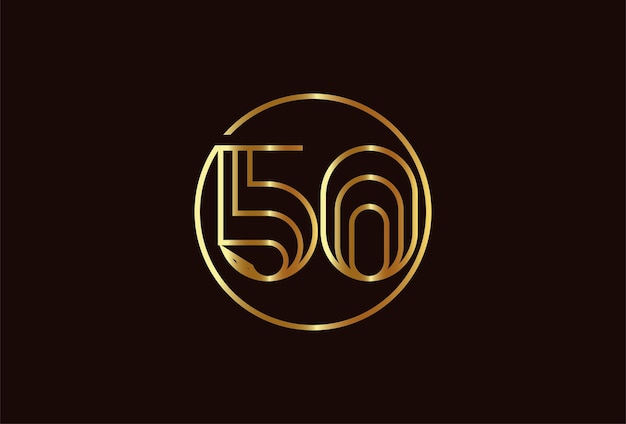 Vector abstract number 50 gold logo, number 50 monogram line style inside circle