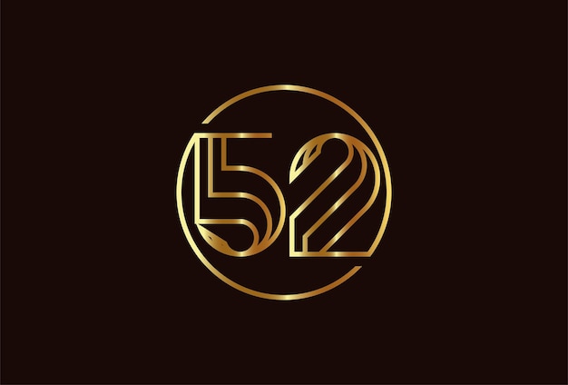 Abstract Number 52 Gold Logo, Number 52 monogram line style inside circle