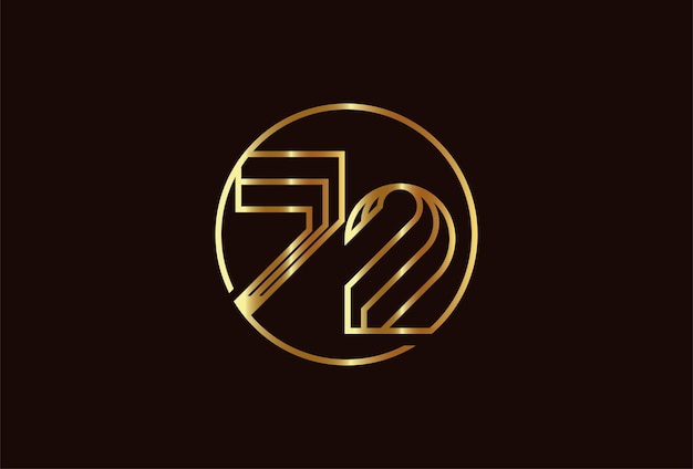 Abstract Number 72 Gold Logo, Number 72 monogram line style inside circle