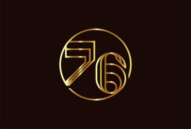 Abstract Number 76 Gold Logo, Number 76 monogram line style inside circle