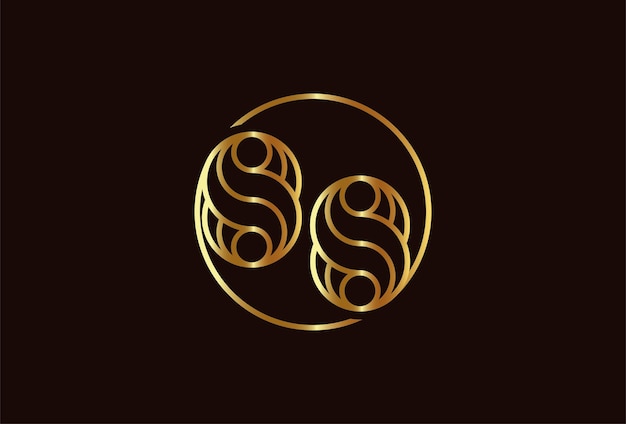 Abstract Number 88 Gold Logo, Number 88 monogram line style inside circle