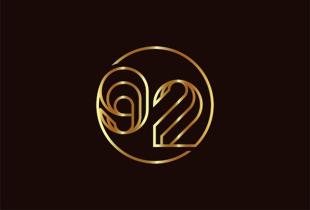 Abstract Number 92 Gold Logo, Number 92 monogram line style inside circle