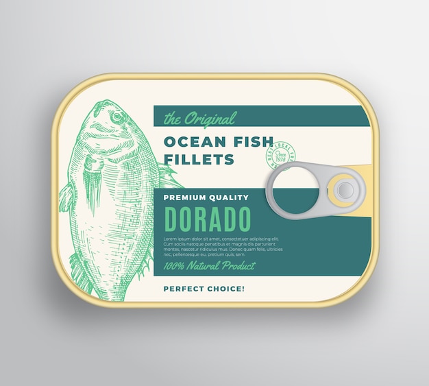 Abstract Ocean Fish Fillets Aluminium Container with Label Cover