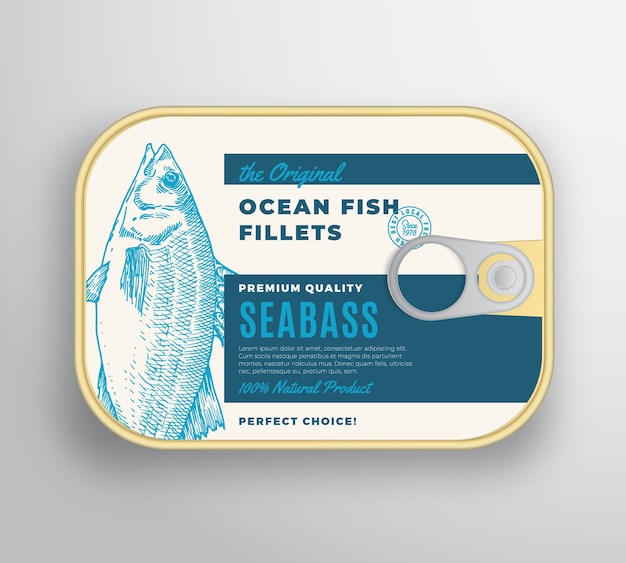 Abstract Ocean Fish Fillets Aluminium Container with Label Cover.