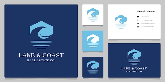 Abstract Ocean Home Wave Logo Design Simple Negative space with Business Card