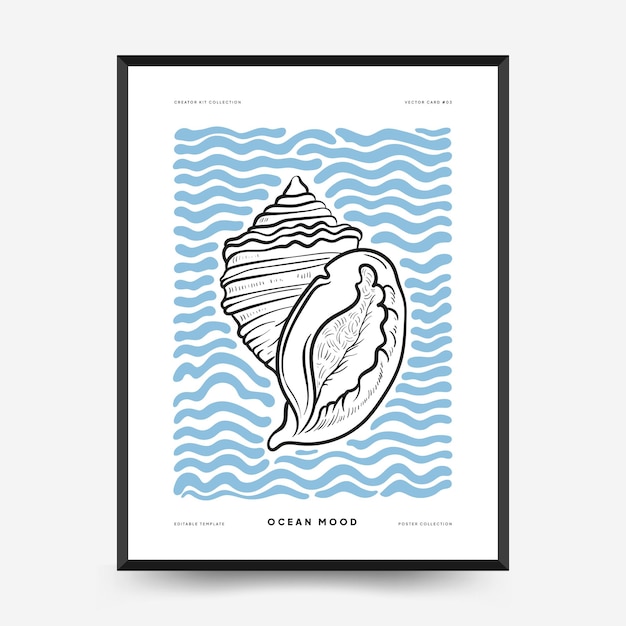 Abstract ocean and sea posters template. Modern sea Botanical trendy black style. Vintage seaweed