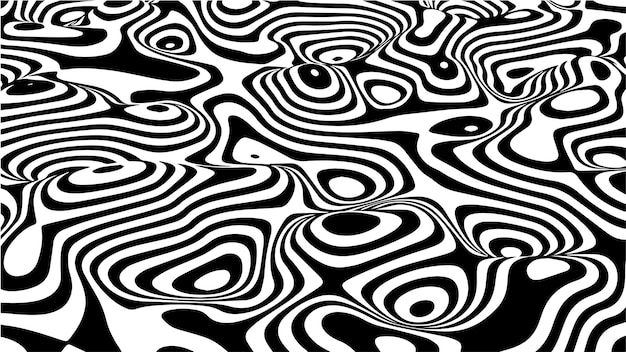 Abstract optical illusion wave Black and white lines with distortion effect Vector geometric stripes pattern