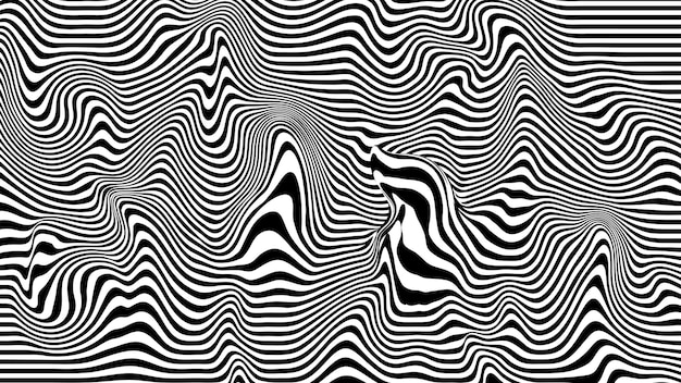 Abstract optical illusion wave A flow of black and white stripes forming a wavy distortion effect Vector Illustration