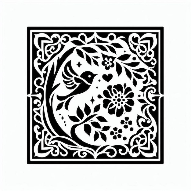 Abstract organic peacock flower tree vector design bird flower tree pattern traditional square shape