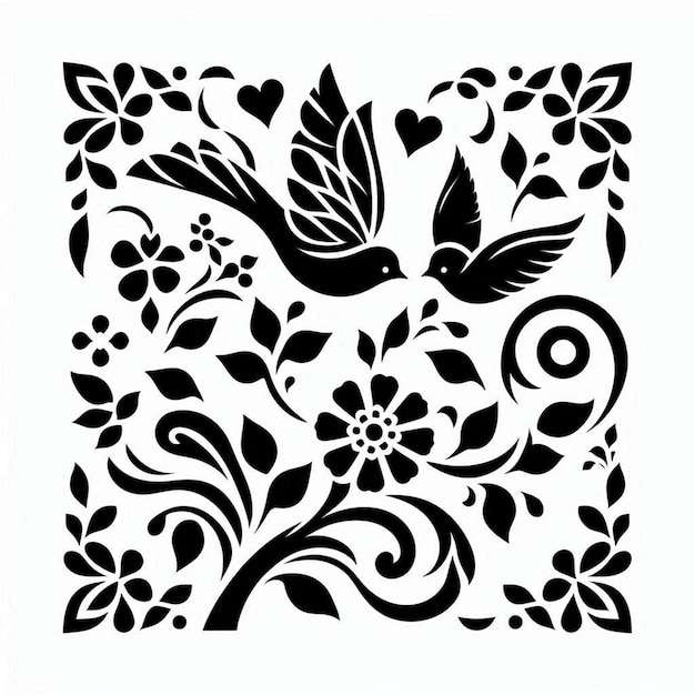 Abstract organic peacock flower tree vector design bird flower tree pattern traditional square shape