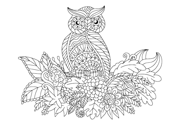 Abstract owl adult coloring book page