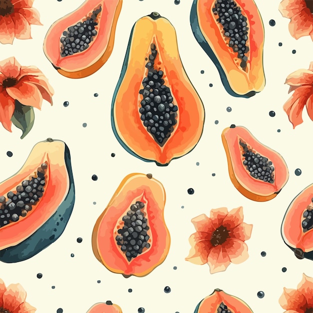 Abstract papayas summer vibes vector seamless pattern