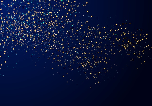 Abstract particles golden glitter blue background