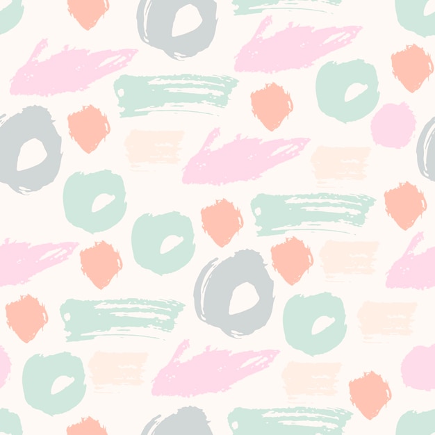 Vector abstract pastel seamless pattern with hand drawn grunge randomly brush strokes, lines, dots, circles