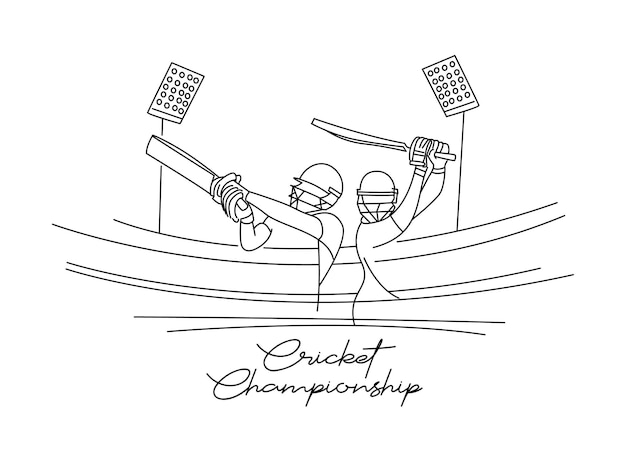 Abstract pattern with batsman and bowler playing cricket championship background