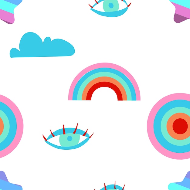 Abstract pattern with rainbow circles patterns on white background simple vector illustration