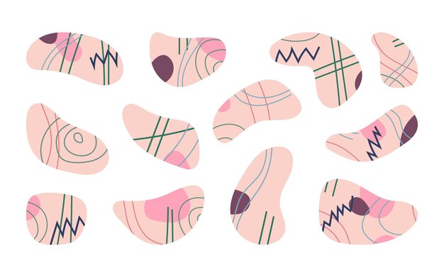 Vector abstract patterned shapes set pastel hand drawn illustrations to create stylish trendy modern design