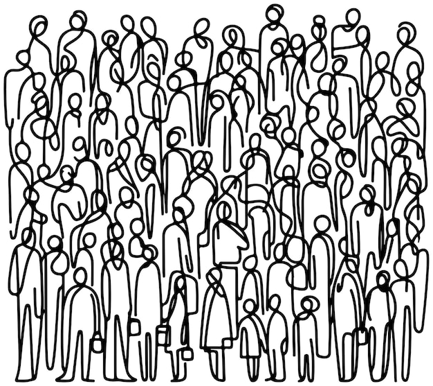 Abstract people crowd black simple one line doodle modern