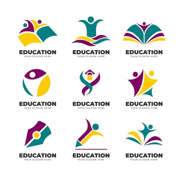 Abstract People Education Logo Collection Template Pack, Abstract School Logo with Teamwork