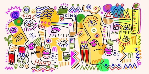 Abstract people face portrait line art shapes and doodles hand drawn vector fashion design