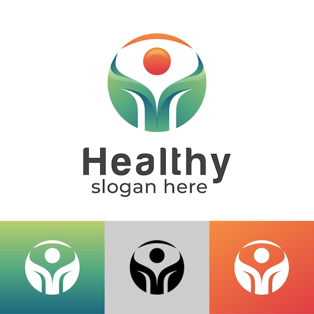 Abstract people leaf with sun for nature healthy life, plant farm, healthcare logo design