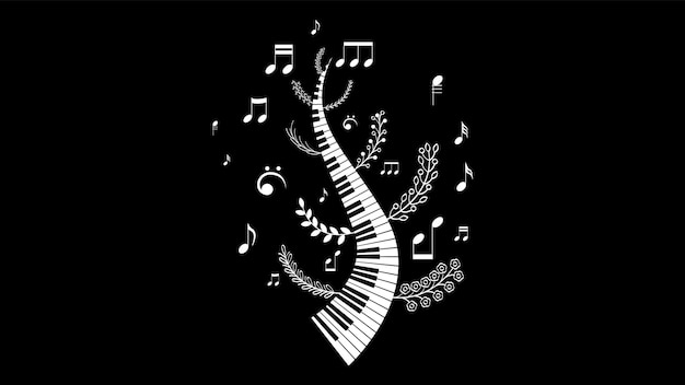 Abstract Piano Keys Music Keyboard Instrument With Plants Brunch Botanical Doodle Outline Melt Song