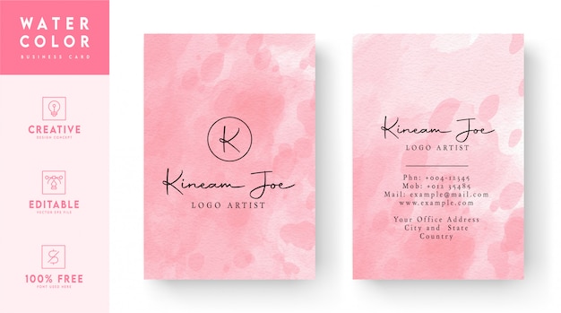 Vector abstract pink watercolor business card template design