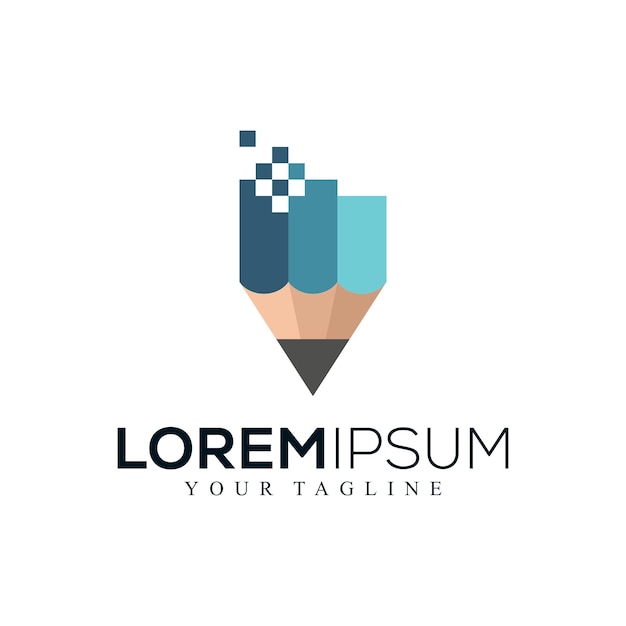 Abstract pixel pen logo design